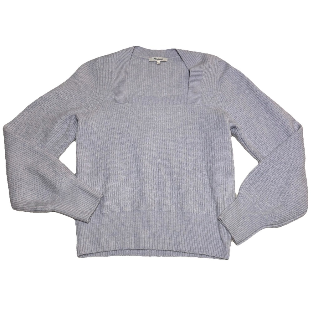 Madewell Womens Small Square Neck Sweater Lavender Purple Puff Sleeve Wool Blend - Picture 2 of 7